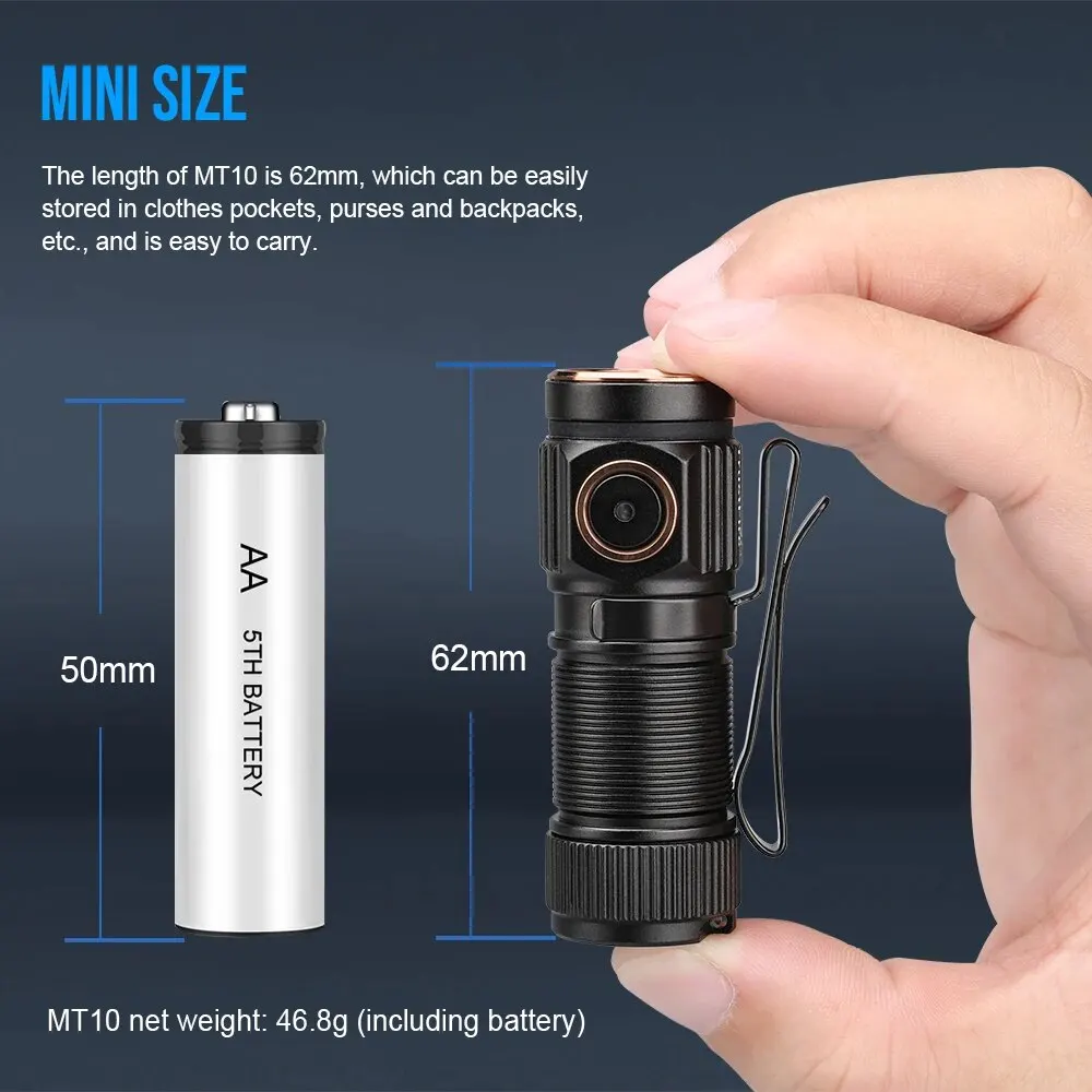 Trustfire MT10 EDC LED Flashlight 1000LM Portable Rechargeable Lamp Torch Mini 16340 IPX8 MVB Optic Work Light with Usb Charging