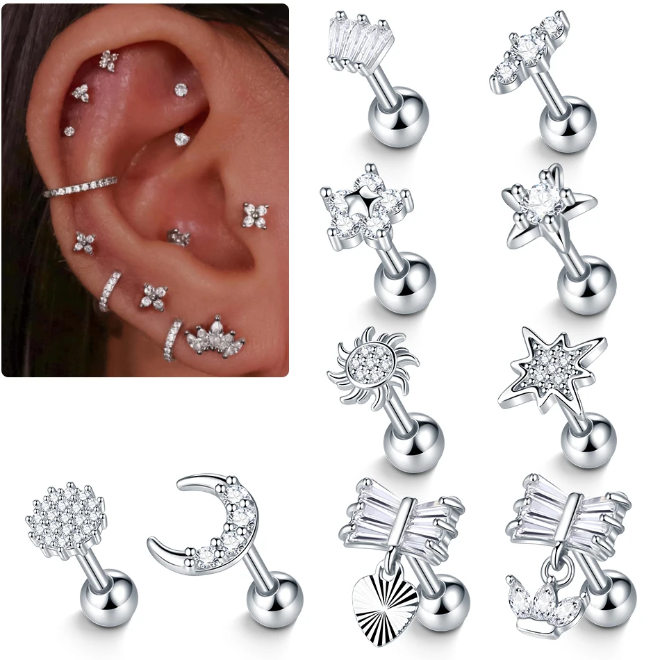 1Pc Steel Tragus Cartilage Piercing Crystal Star Conch Lobe Earrings Barbell Pircing Orelha Helix Ear Stud Sexy Women Jewelry