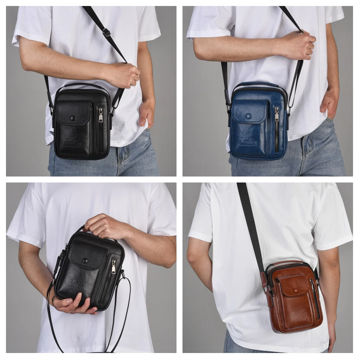 

Stylish Men's Shoulder Strap Portable PU Leather Crossbody Bag Business Briefcase Men's Messenger Bag Travel Bag
