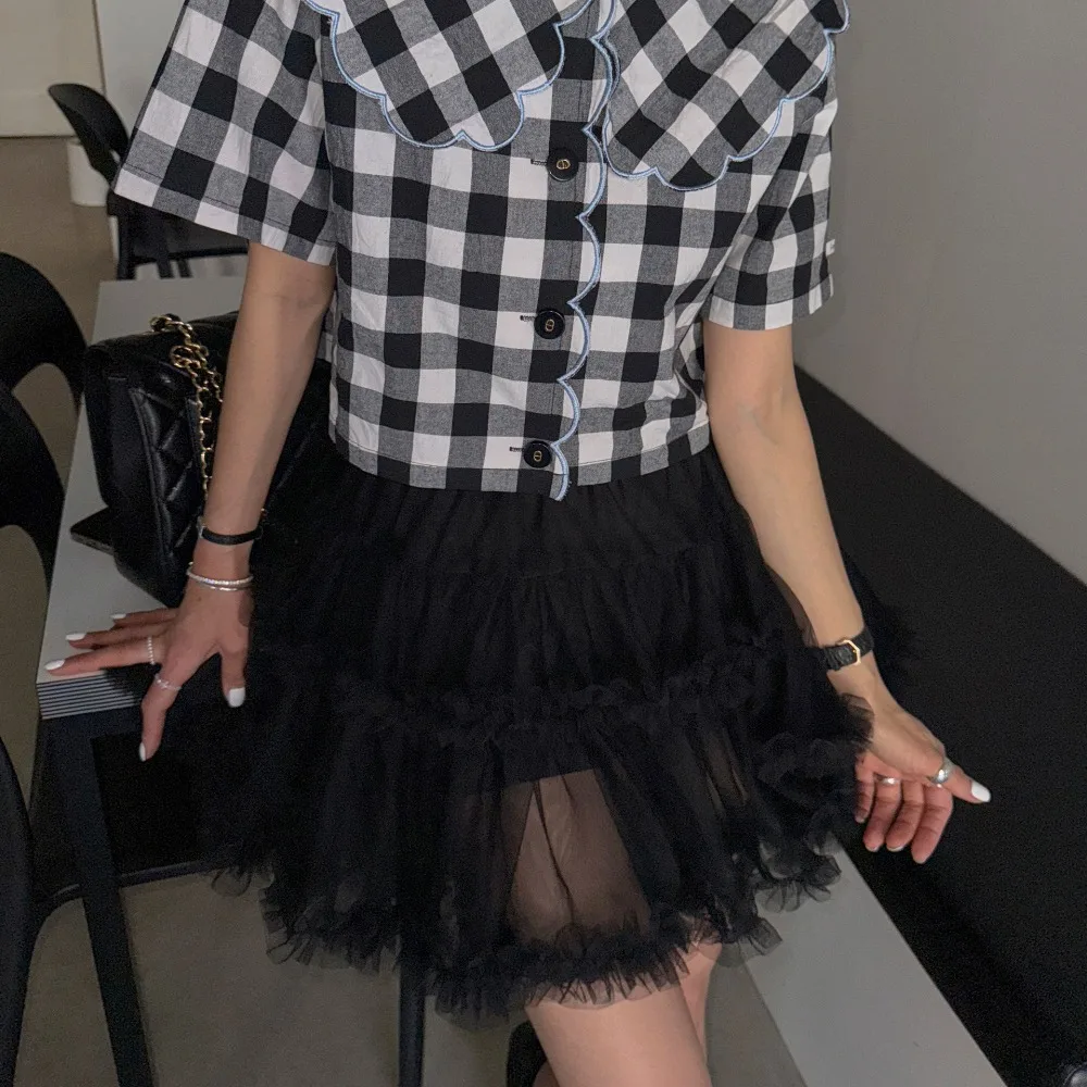 Princ Sle f jupe femme bouffante Tulle doux vichy taille élastique gâteau jupe Ci trajet approprié bois ain