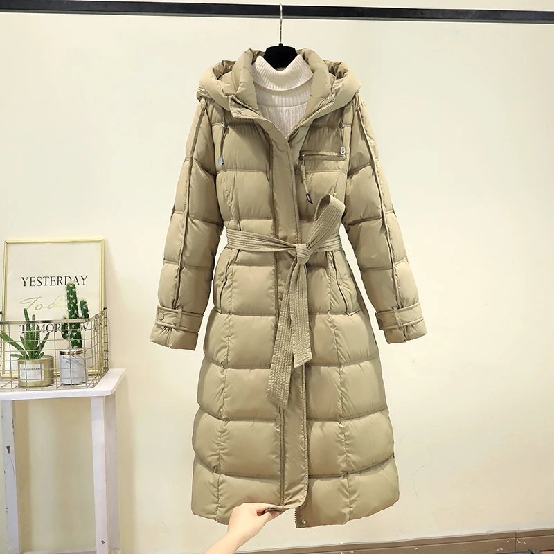 

Women's Hooded Thiened Waist Cotton Jaet Long Over-Knee Slimming Loose Outerwear Coat Polyester Winter Coat