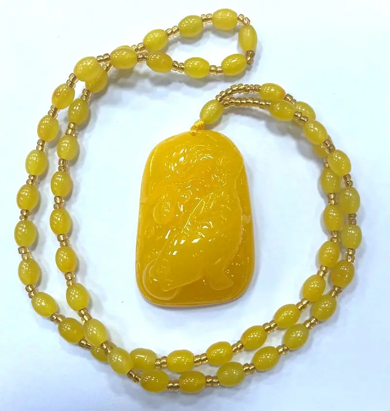 Natural 6*8mm Mexican Amber Beeswax +38*56*20mm Amber Fish Pendant Necklace+ Certificate