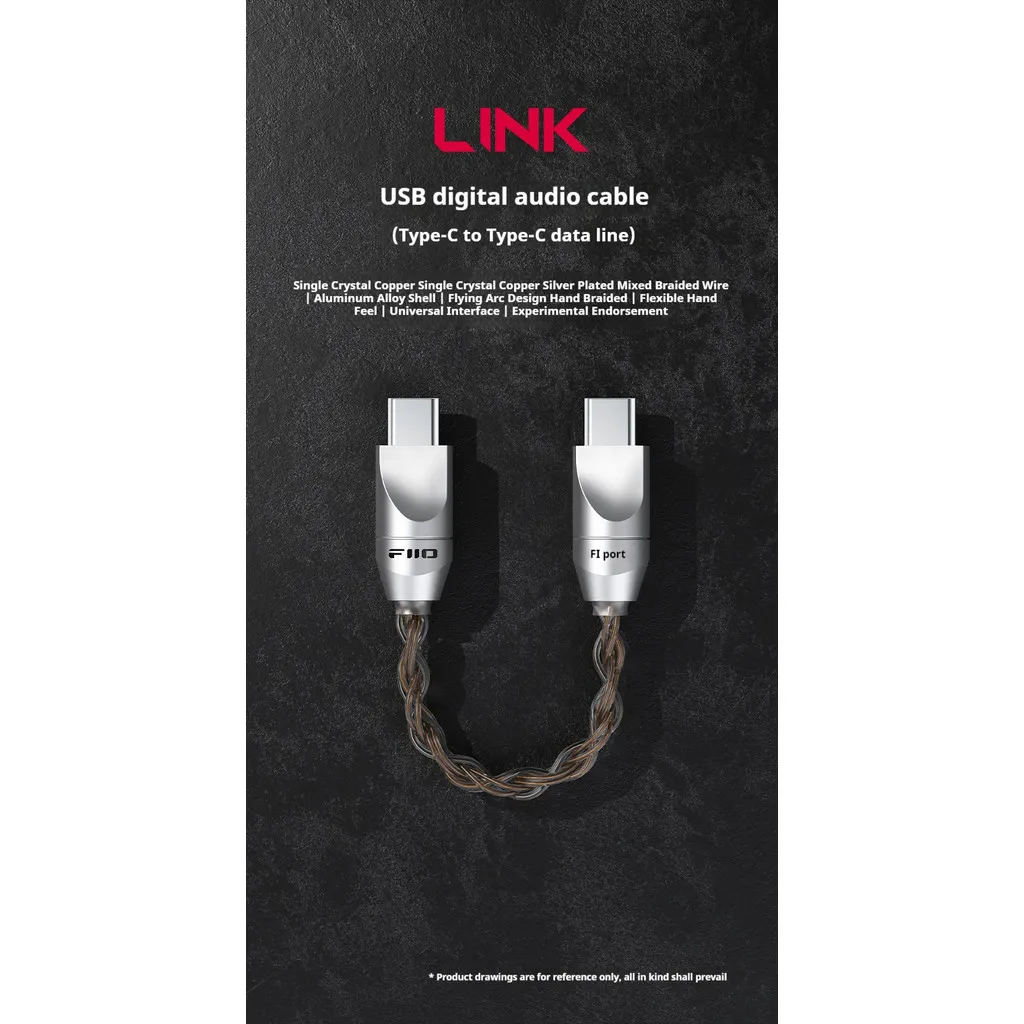 FiiO Link LT-TC6S Kabel Audio Digital USB Tipe-c Ke Kabel Data Tipe C Adaptor Tembaga Monokristalin untuk KA15 KA17