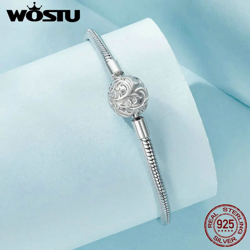 WOSTU Original 925 Sterling Silver Retro Palace Pattern Basic Bracelet With Zircon For Women Birthday Party Gift Fine Jewelry