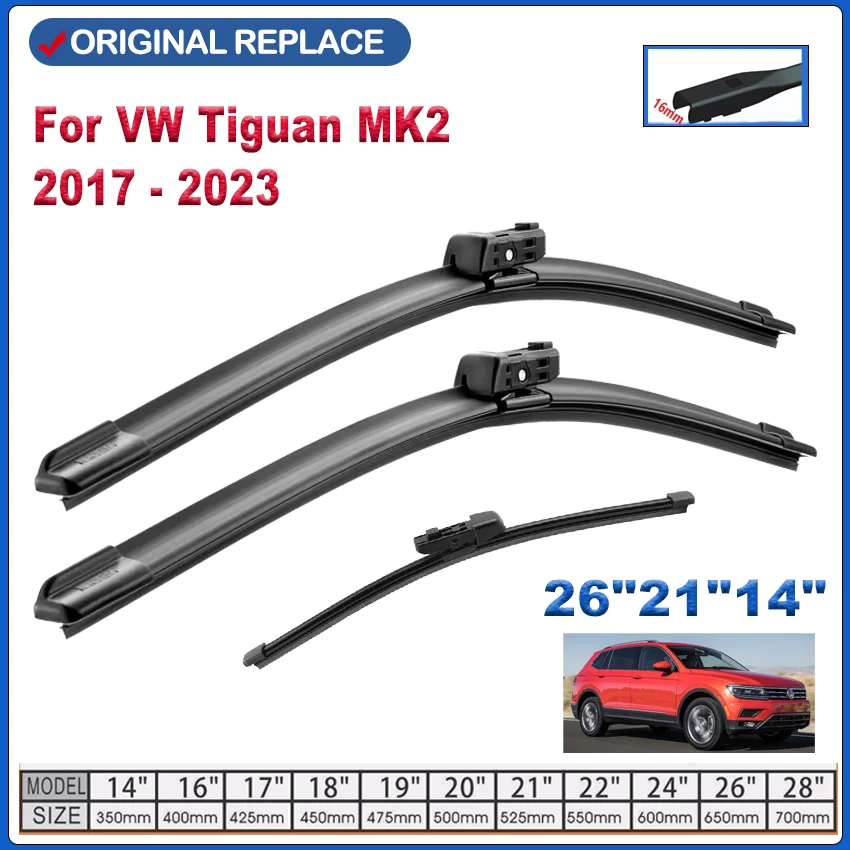 Wiper LHD Front & Rear Wiper Blades Set For VW Tiguan MK2 2017 - 2023 Windshield Windscreen Window Brushes 26