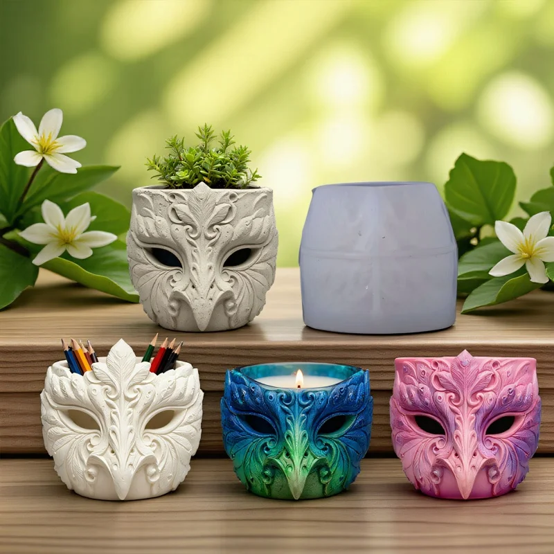 

Relief Mask Aromatherapy Candle Cup Silicone Mold DIY Handmade Concrete Gypsum Succulent Plant Flowerpot Storage Box Molds