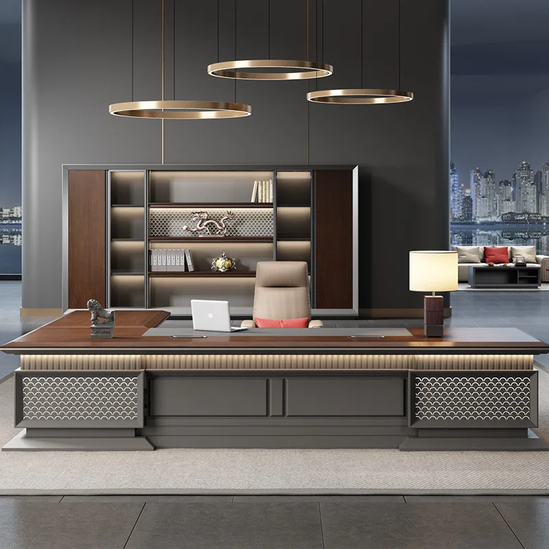 

Light luxury high-end desk boss table simple modern desk office table and chair combination atmosphere president table with ligh