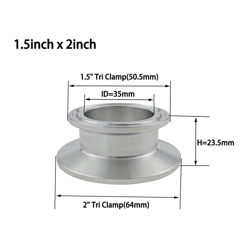 SS304 Stainless Steel TC25.4 34 50.5 64mm Ferrule Sanitary Homebrew Beer Pipe Fitting 1.5