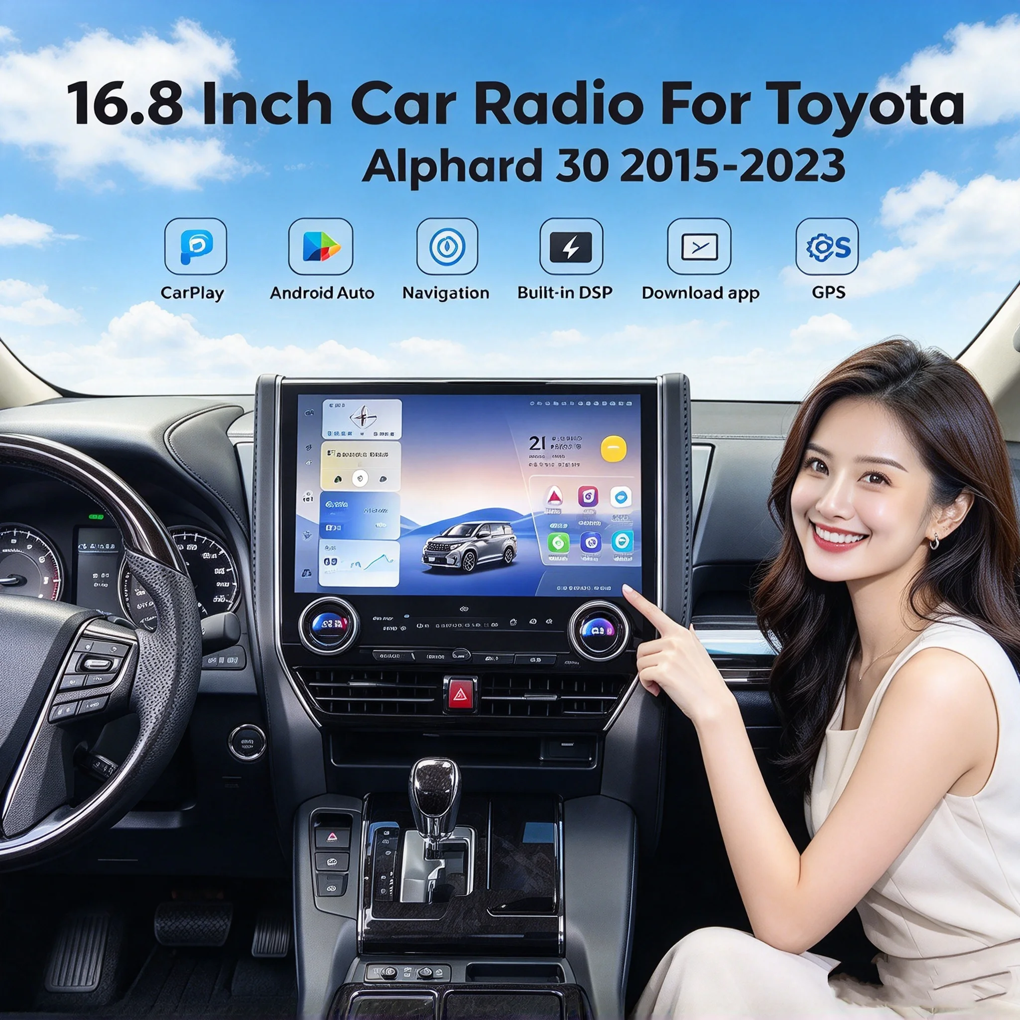 For Toyota Alphard 30 2015-2023 A30 Upgraded To 40 CarPlay Video Player GPS Stereo 4G WIFI 16.8inch All-new Car Radio Android