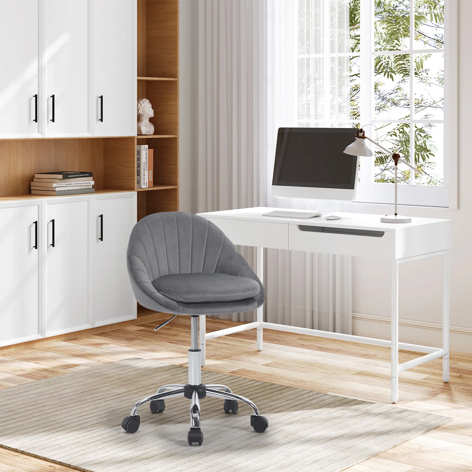 WOLTU Drehbarer Bürostuhl mit Rollen, Schreibtischstuhl, ergonomischer Make-up- und Kosmetikstuhl für Zuhause, Schreiben, Lernen, Schlafzimmer