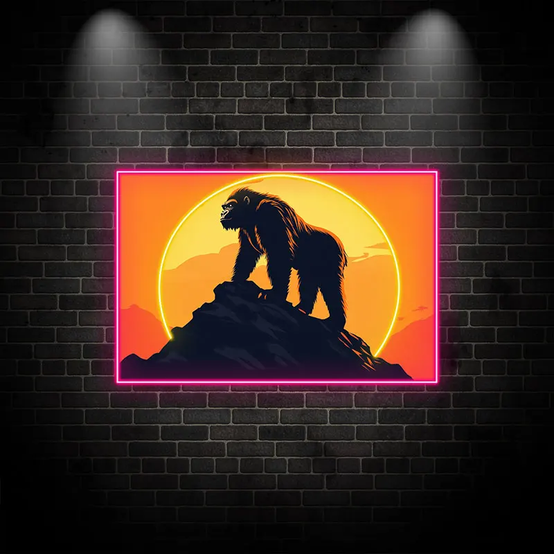 Toysign Sunset Gorilla Neon Wall Art - Powerful LED Decor for Living Room, Man Cave, Unique Gift for Gorilla Lovers - Pink Frame