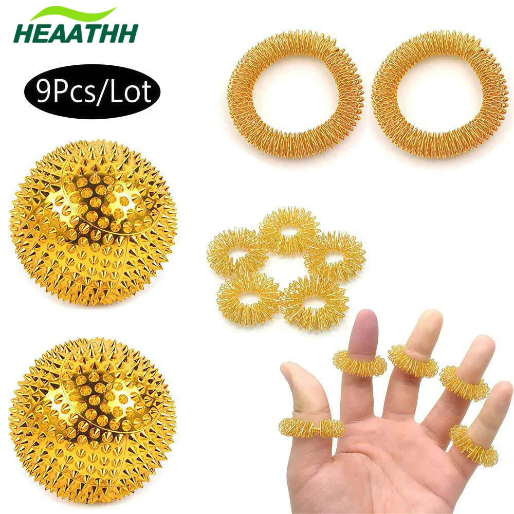 

9Pcs/Lot Hand Palm Acupuncture Ball Needle Massage Handball Magnetic Finger Massage Rings for Blood Circulation Relief Pressure