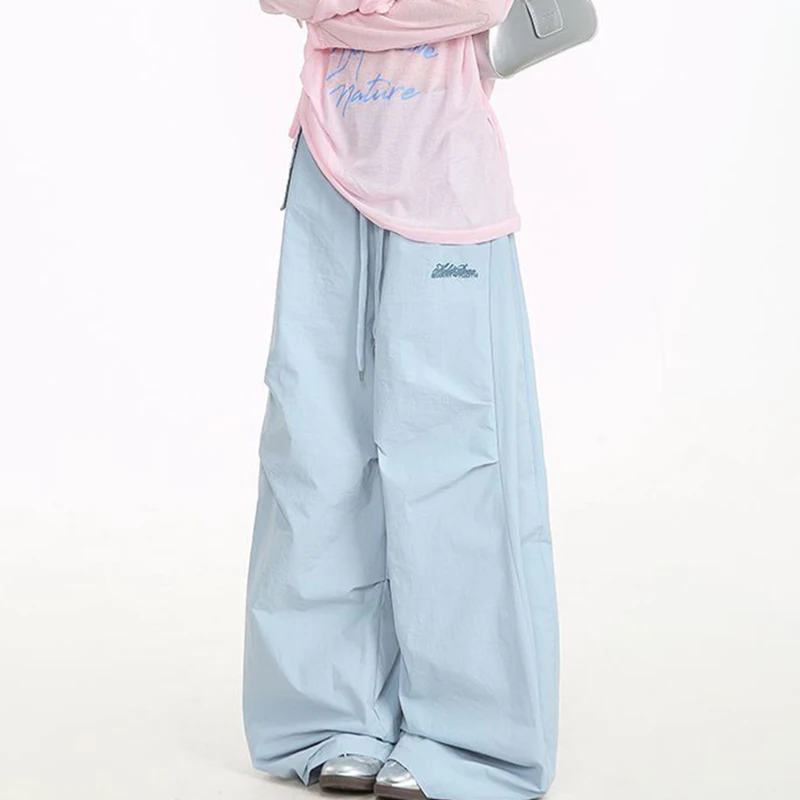 Y2K Streetwear Cargo pantalon femmes taille haute lettre ample Hip Hop pantalon Vintage américain à lacets poches dame parachutiste pantalon