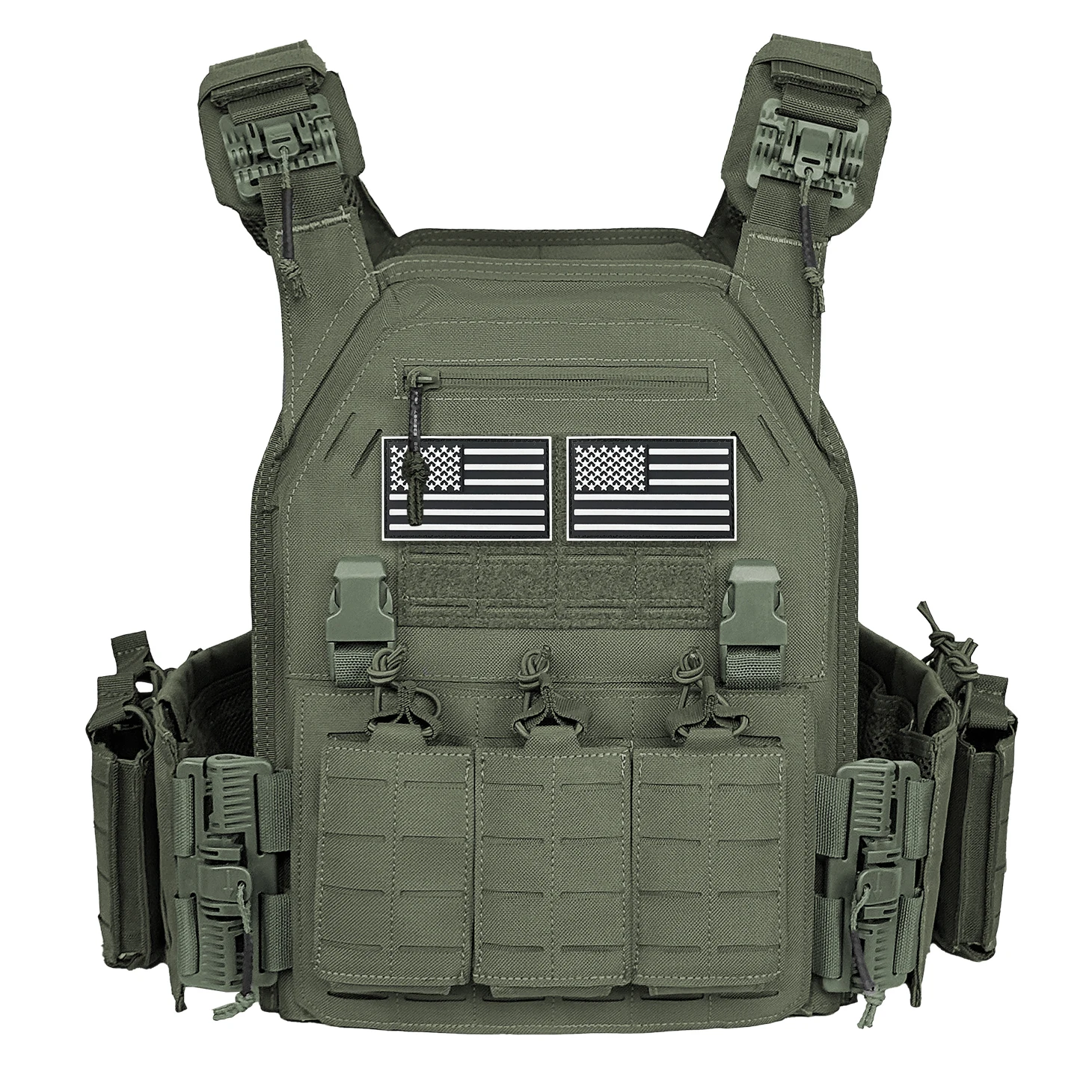 One click quick detachable adjustable length laser cutting MOLLE comes with multiple equipment bags hunting vest
