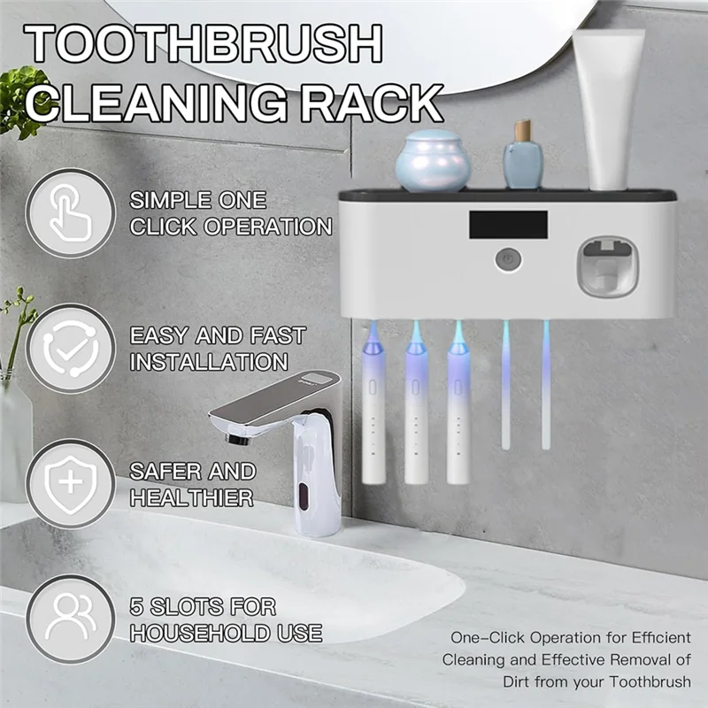 【SHOP JOURNEY】Wall-Mounted USB Rechargeable Toothbrush Disinfect Holder Automatic Toothpaste Dispenser Storage Box Rack