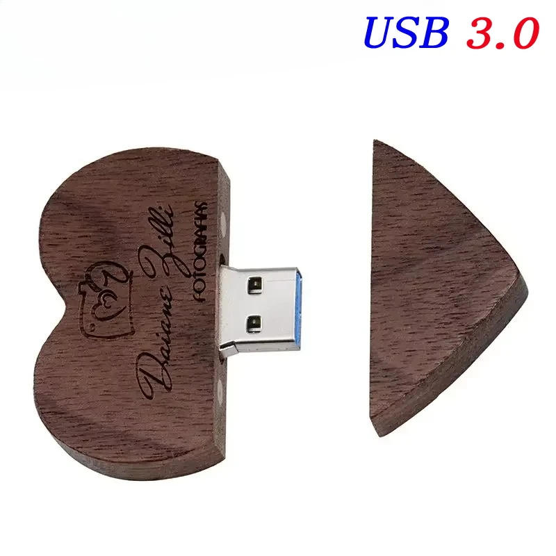 Wedding Love Free Custom Logo Wooden Gift Box USB 3.0 Flash Drive High Speed Pen Drive Maple Real Capacity Memory Stick 64GB