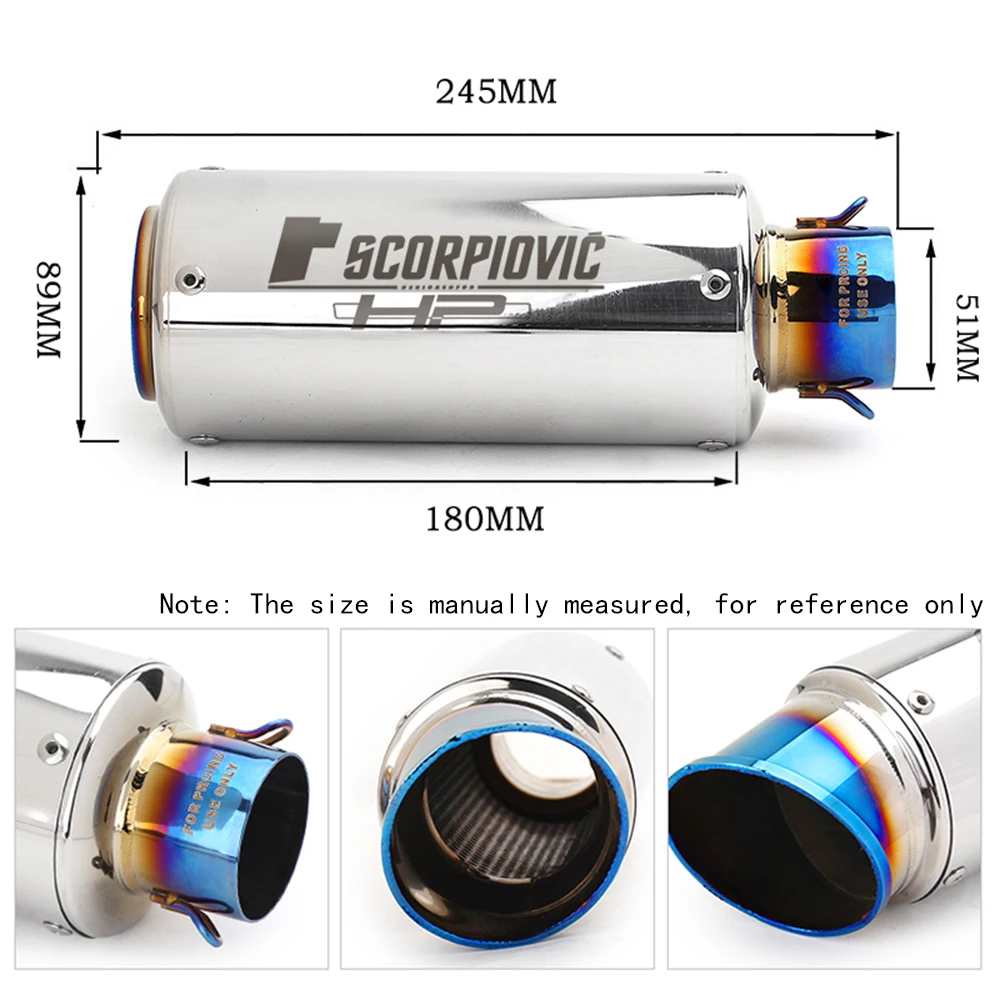 

51mm 60mm Universal Motorcycle Exhaust Pipe Modified Stainless Muffler for Z1000 CBR600RR R1 TNT600 FZ8 GSR600 GSXR1300 S1000RR