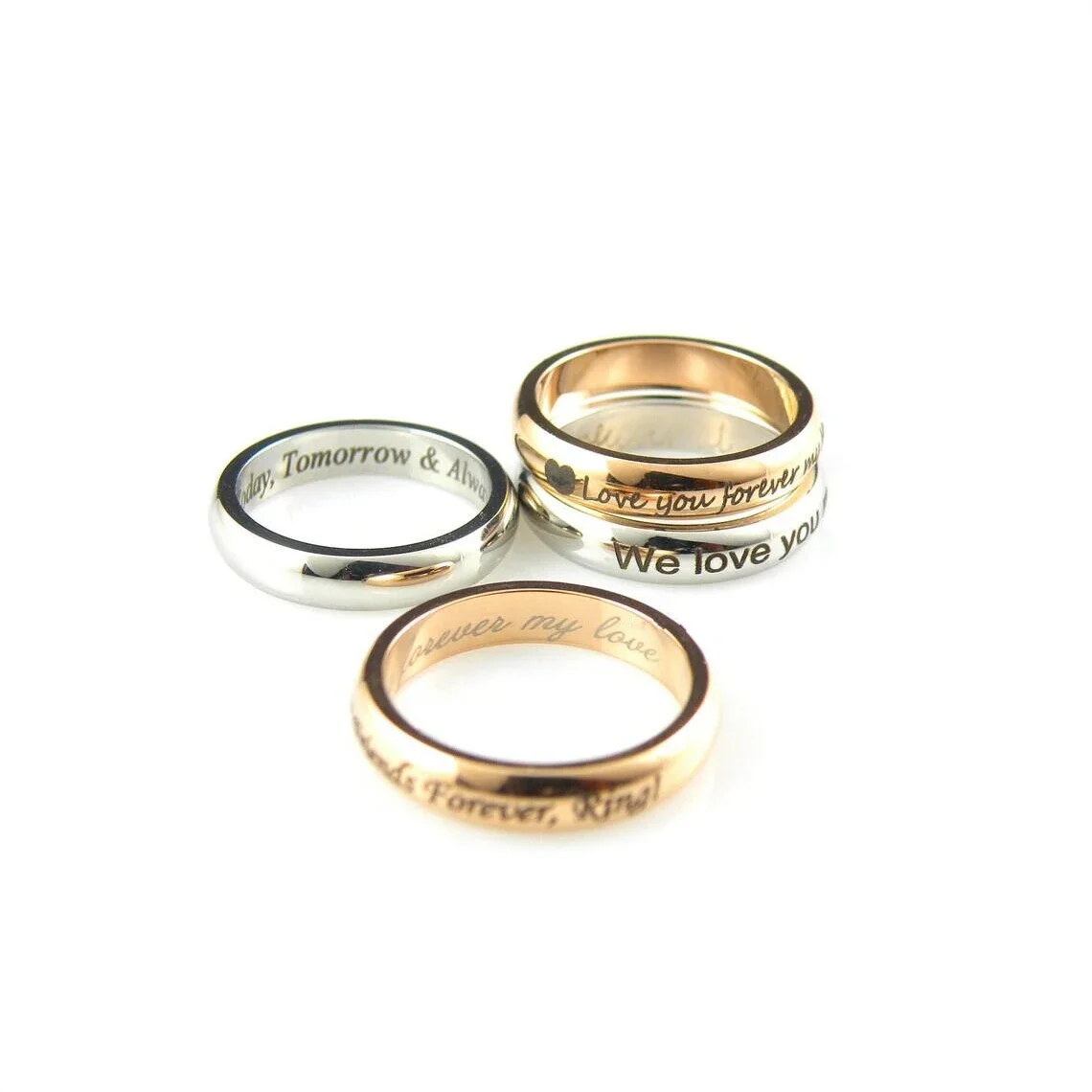 4mm Personalized Ring Custom Name Engraved Coordinate Handwriting Circular Arc Titanium Stainless Steel Couple Ring Gift