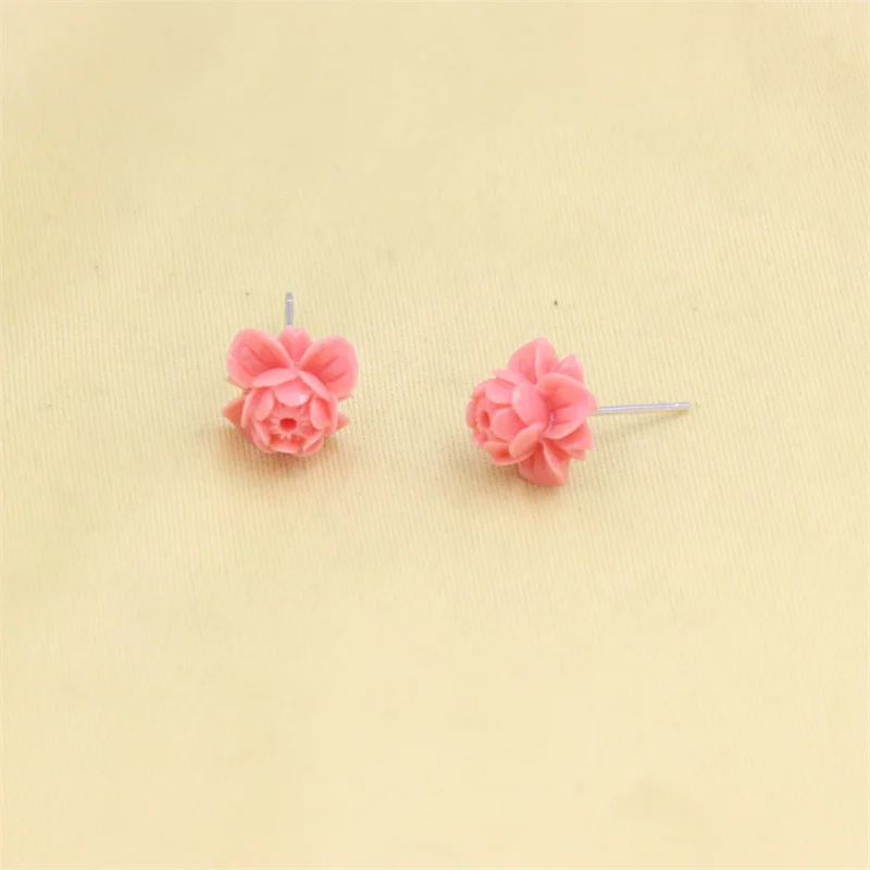 ZFSILVER 100% 925 Sterling Silver For Women Fashion Resin Coral Pink Color Flower Budda Gourd Fish Hand Shell Butterfly Earrings