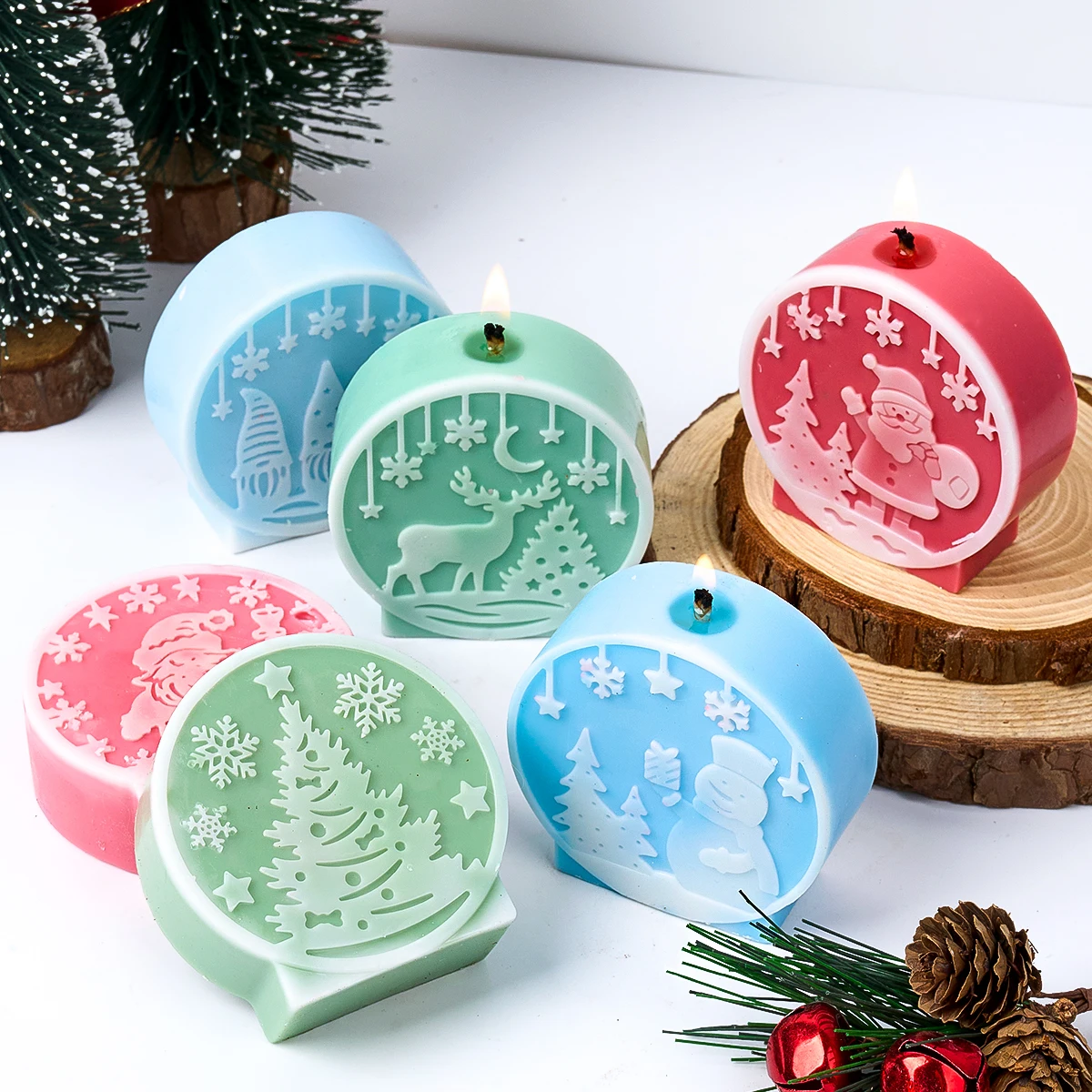 Christmas Ball Silicone Candle Mold DIY Santa Claus Tree Elk Snowman Gypsum Crystal Epoxy Resin Mold Chocolate Cake Baking Tools