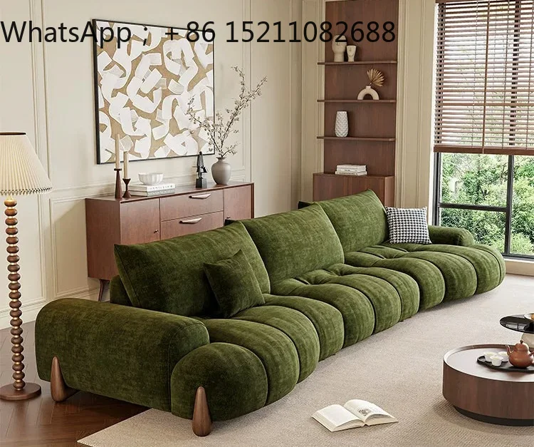 SCY living room adjustable backrest size apartment horizontal hall curved green dismantling and washing fabric sofa