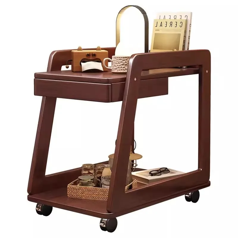 

Передвижной приставной столик, массив дерева на колесах, журнальный столик, простая прикроватная тележка, домашняя гостиная, диван, боковой шкаф, чайный шкаф.