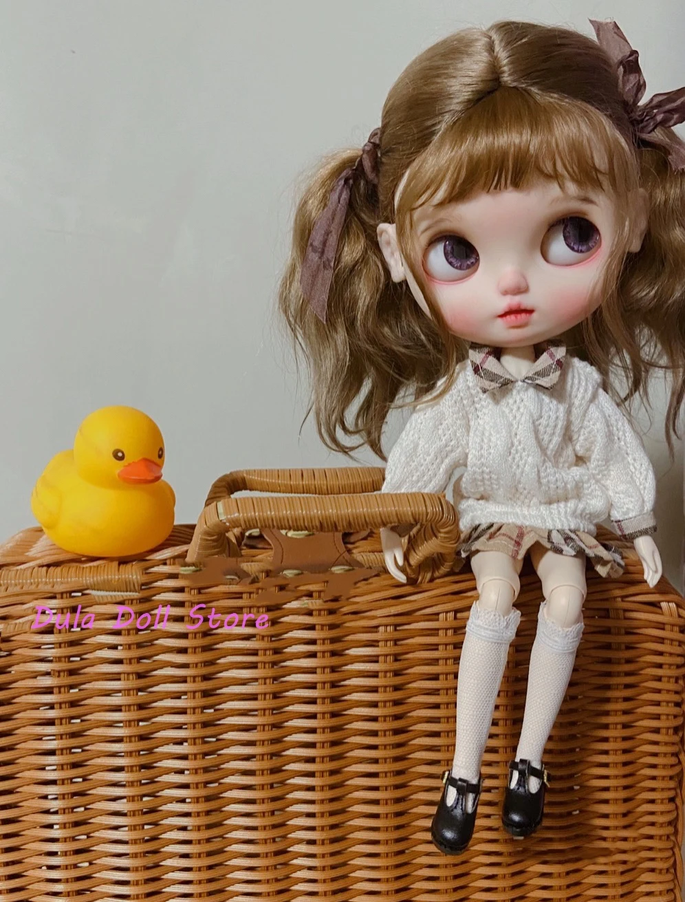 Dula Doll Clothes Dress Checkered knitted long-sleeved dress Blythe Qbaby ob24 ob22 Azone Licca ICY JerryB 1/6 Bjd Doll