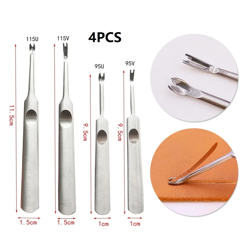 4pcs Leather Craft Cut Off Thin U V Style DIY Stainless Steel Skiving Tool Edge Beveler Trenching Device Hand Tools