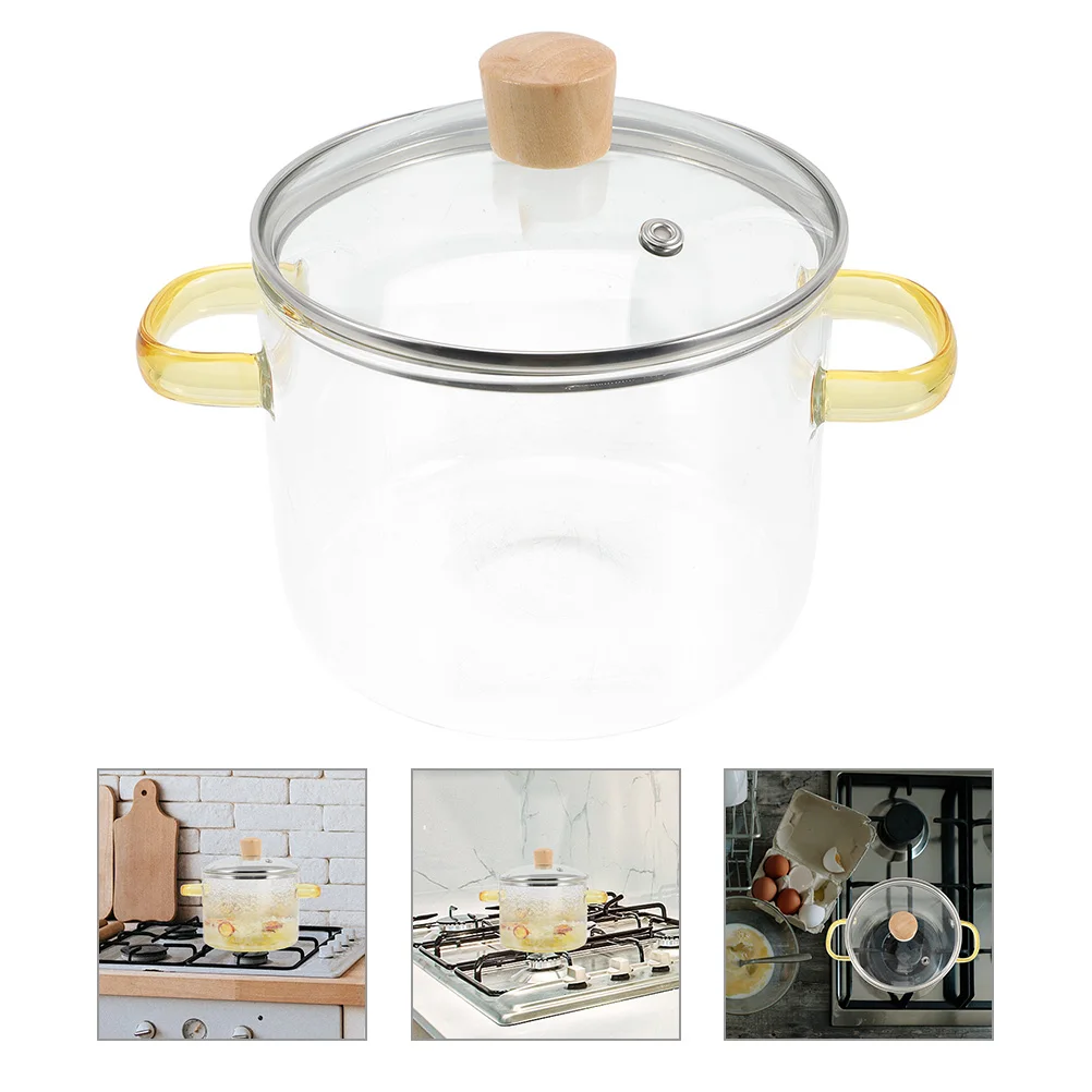 

Glass Stew With Lid Double Handle Heat Resistant Transparent Cooking Pot Pot For Kitchen Stewing Glass Saucepan