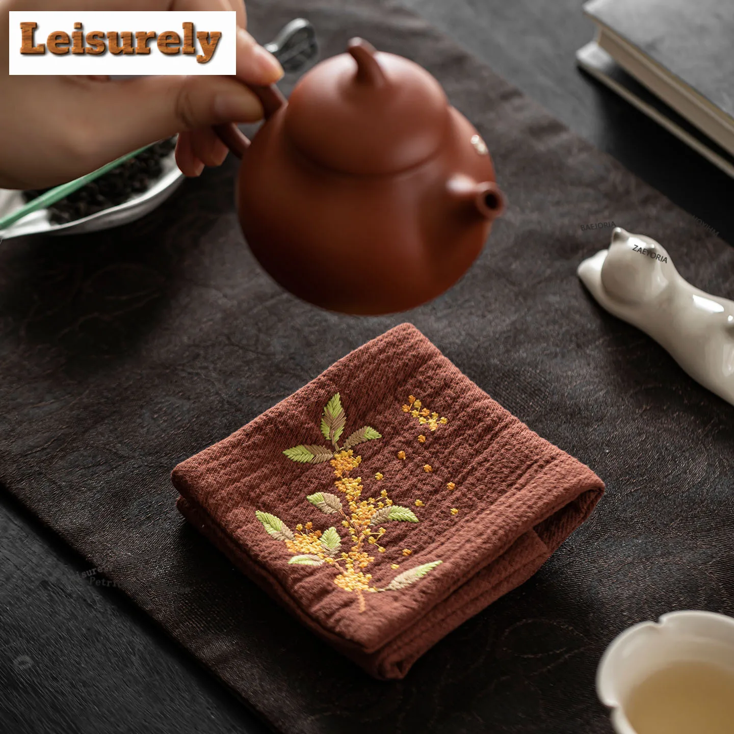 Embroidered Flower Tea Towel Zen Teapot Cleaning Towel Cloth Napkins Tea Napkins Tea Cloth Tea Ceremony Ornaments Collection view 3