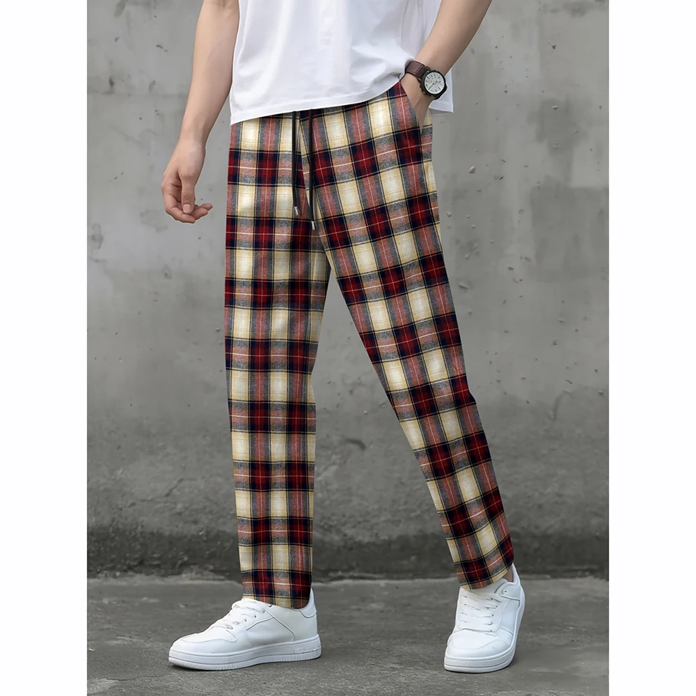 

Men's Casual Plaid Yoga Pants Straight Leg Home Leisure Trousers Summer New Arrival Sport Style Comfortable Men's Long Pants