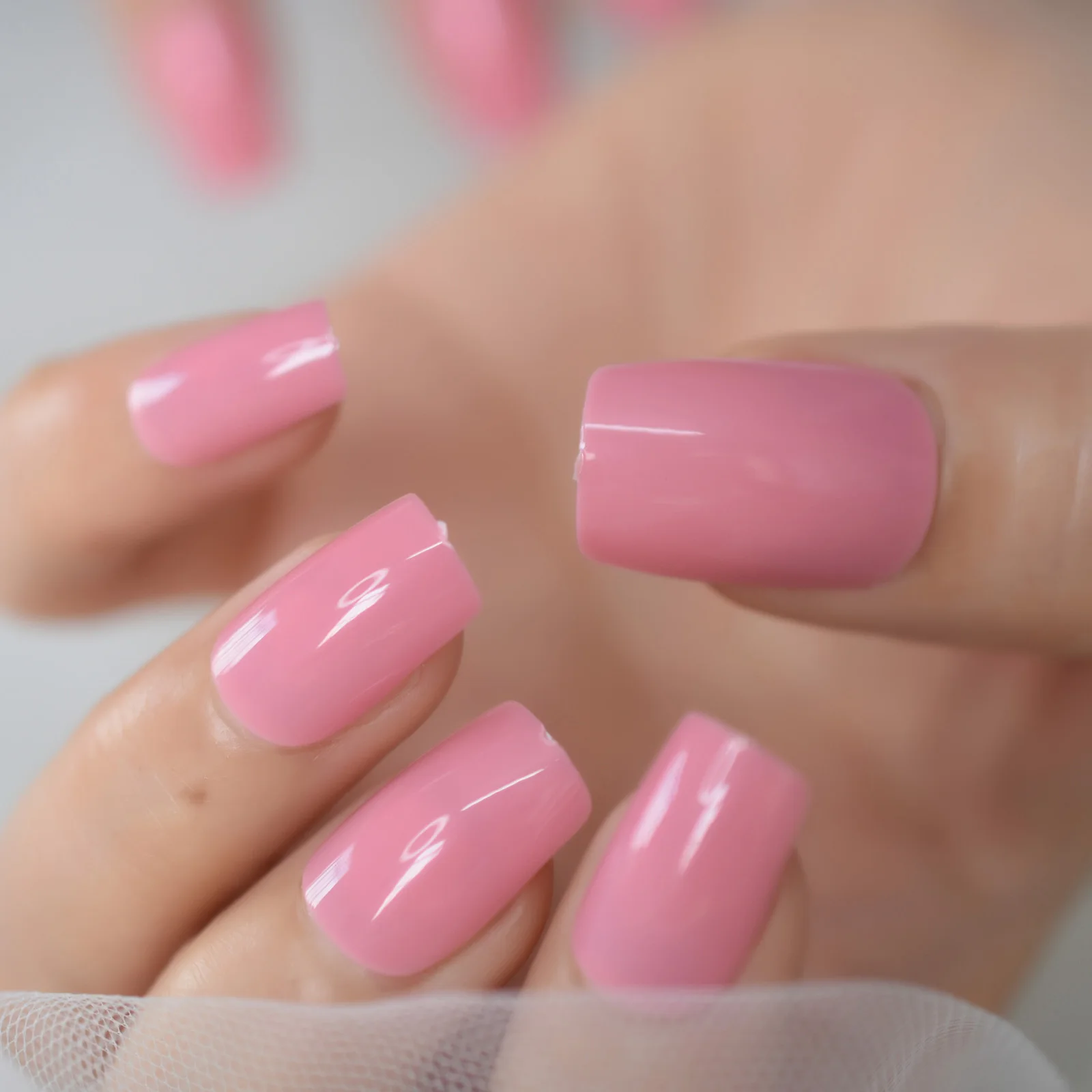 24 pçs imprensa em unhas falsas geléia rosa artificial dicas de unhas falsas para escritório casa quadrado falso ongle livre cola adesivo fácil usar