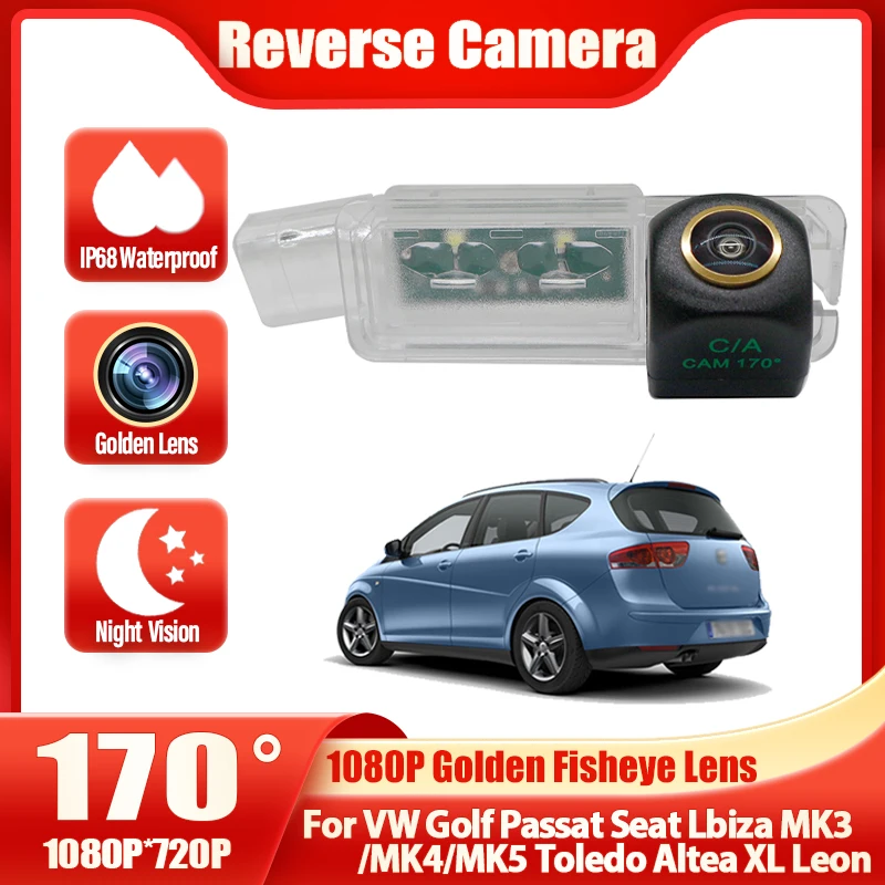 HD 1920x1080P Fish-eye Vehicle Reverse Backup Rear View Camera For VW Golf Passat Seat Lbiza MK3/MK4/MK5 Toledo Altea XL Leon