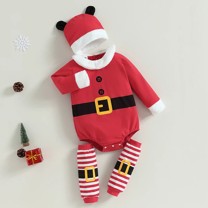 Christmas Baby Girls Elf Costume Holiday Character Santa\'s Helper Elf Costume Romper Hat Leg Warmers Sets