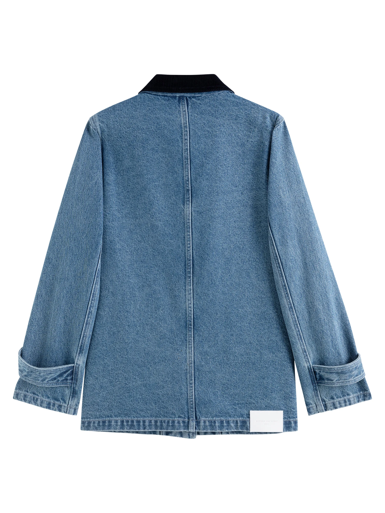 ZIQIAO Women Denim Blue Coat Polo Neck Patchwork Design Female 2024 Winter Casual Straight 100% Cotton Jackets 24ZQ93040