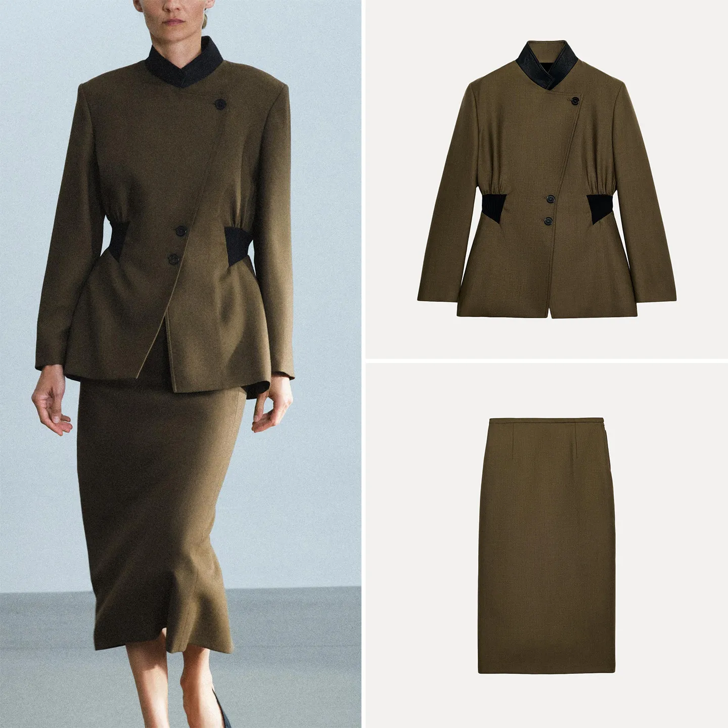 Women's Fashion Slim Fit Long Sleeve Stand Collar Coat And Straight Tube Skirt Two Piece Set Autumn 2026 Zadata Brand