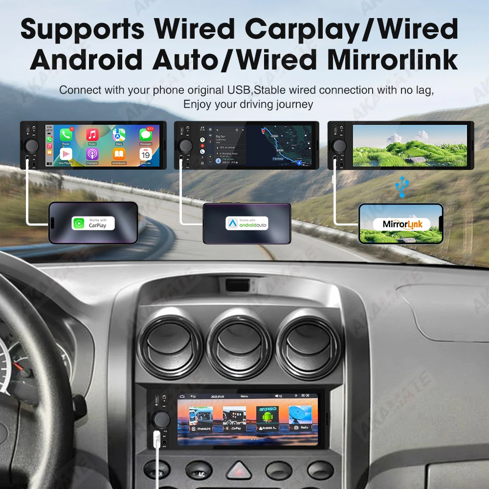 6.5 بوصة راديو السيارة السلكية Carplay أندرويد السيارات ميرورلينك AUX EQ بلوتوث IPS HD USB نوع-C شحن مشغل وسائط متعددة 1Din #3