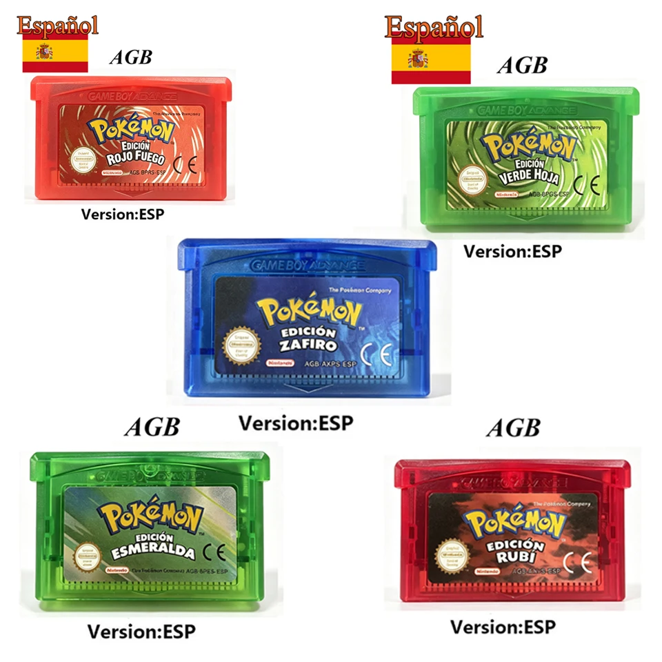 HEISS # #   Spanien GBA-Spiel Pokémon-Serie 32-Bit-Videospielkassette Konsolenkarte Pokémon Emerald FireRed Ruby LeafGreen Sapphire