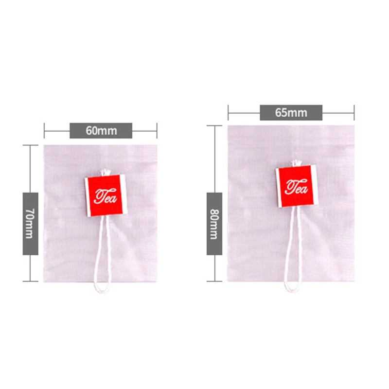 Infusor de bolsas de té de piezas, bolsita de papel de filtro de 7x6cm, bolsitas de té vacías de nailon, 100