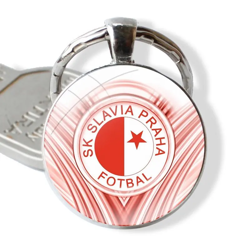 Sk Slavia Praha Czech Republic 25mm Glass Cabohcon Keychain Key Rings for Women Men Jewelry Gift Design