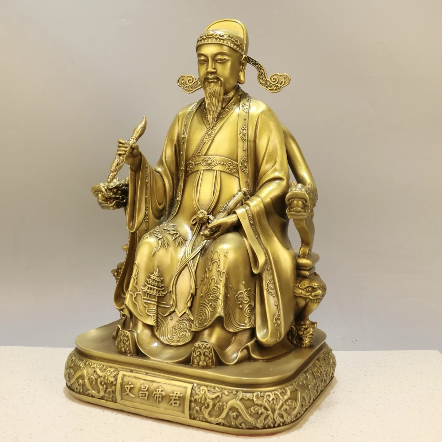 Brass high-end Precision Copperware Emperor Wenchang Wenchang Ye immortal Dragon Throne Wenquxing Amass wealth Ornaments