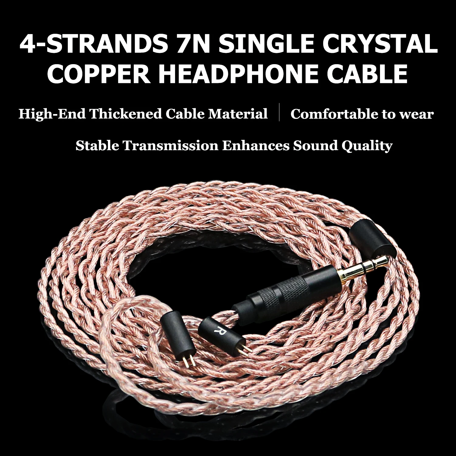 4芯イヤホンアップグレードケーブル高純度7n-occハイブリッドヘッドホンワイヤーhifi-iemオーディオヘッドセットケーブル078mm-2ピン35mmジャック