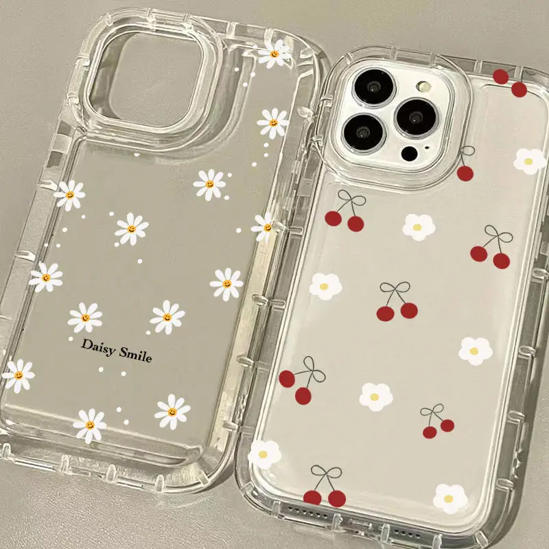 Small Flower Daisy Red Cherry Case for OPPO A78 A98 A57 A77 5G A77S A60 Reno 5 6 8 Pro 7 5G 8T 5Z 6Z 7Z 8Z Clear Air Bag Cover