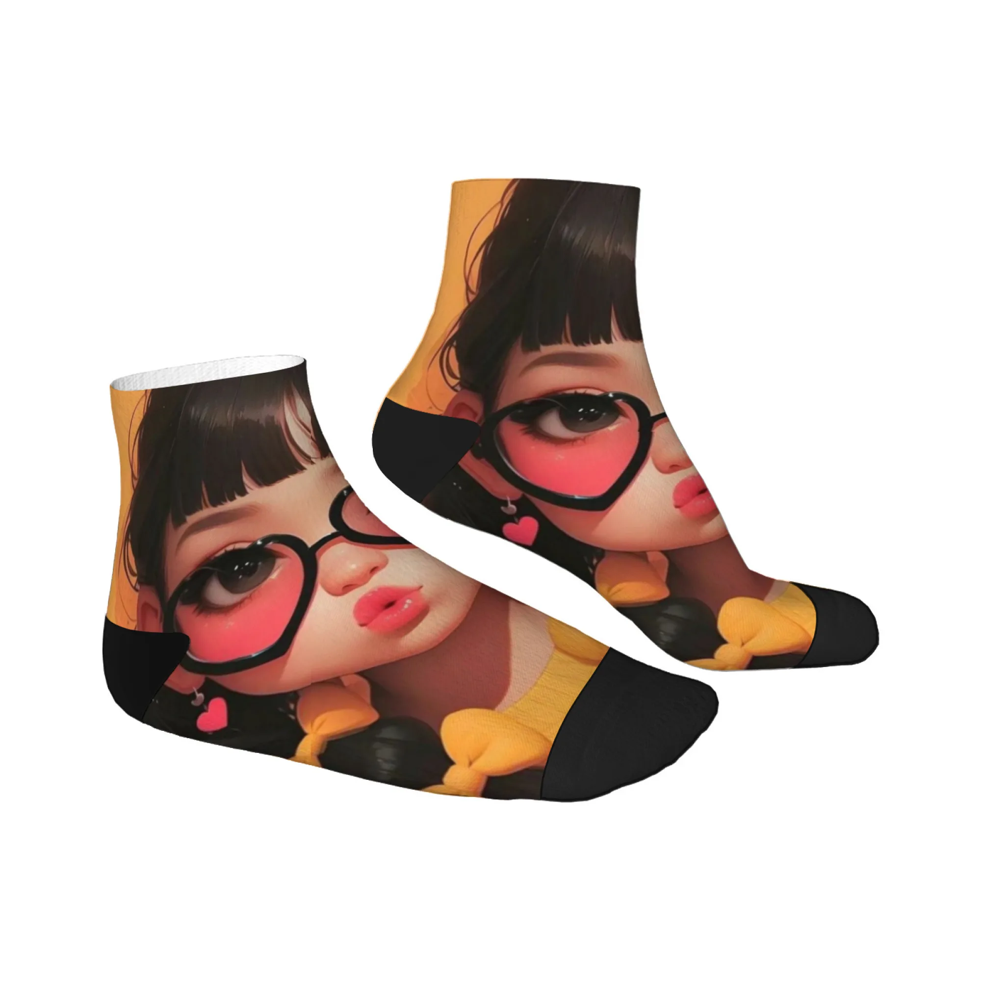 Kaos Kaki Crew Nyaman dengan Cetakan Gadis Lucu untuk Pria Wanita, Kaos Kaki Kerja Tebal dengan Bantalan Empuk dan Dukungan Lengkung, Sempurna untuk Lari dan Gym