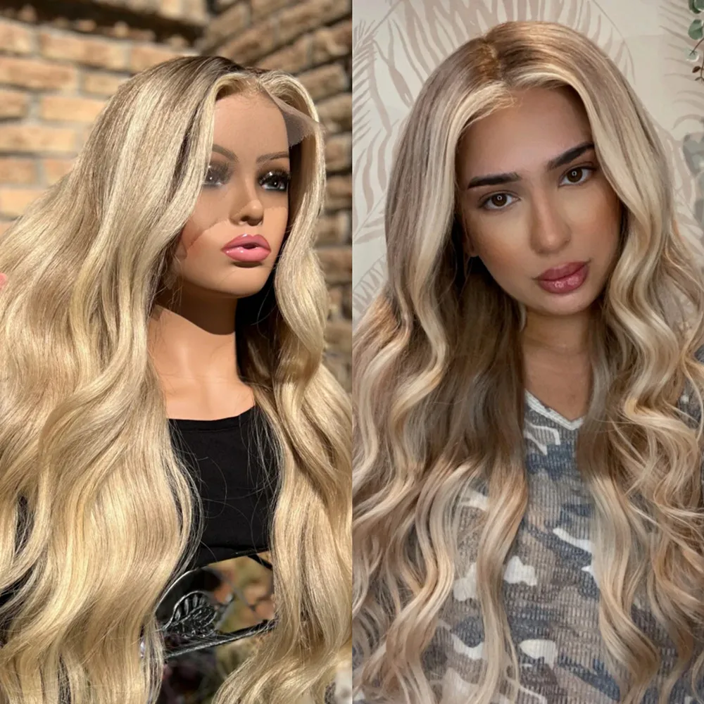 

Glueless HD Lace Frontal 100% Human Hair Wigs Bright Blonde Full Lace Wig Brazilian Virgin Hair Pre plucked and Bleached Knots