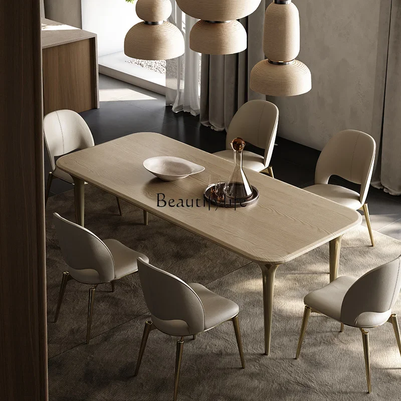 

jj *Italian minimalist dining table home modern restaurant series Nordic simple light luxury rectangular solid wood dining table