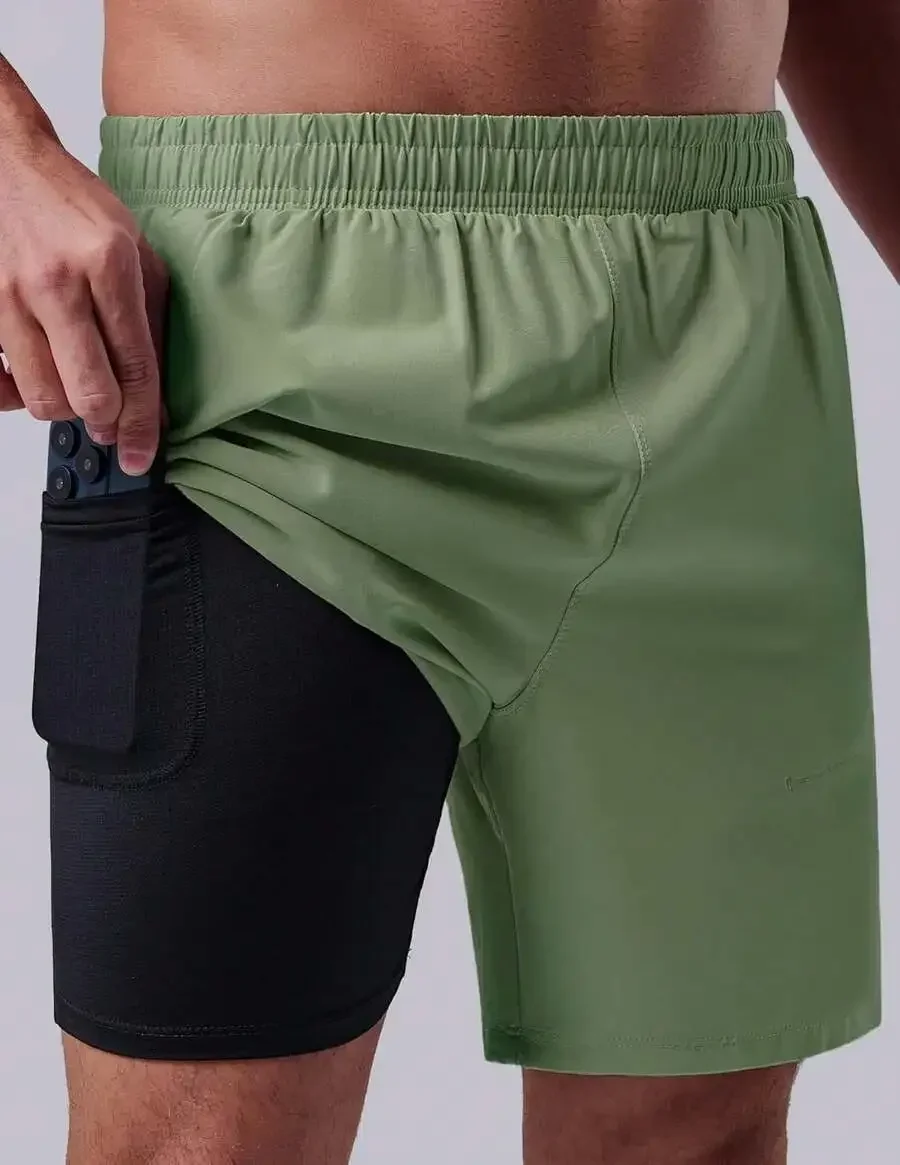 

Mens 7 Inch Running Shorts With Compression Liner Quick Dry 2 In 1