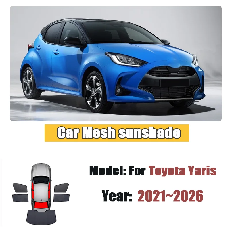 Car Mesh Sunshade For Toyota Yaris XP210 Hatchback 2021~2026 Curtain Mesh Anti-UV Heat Insulation Shades Cover Auto Accessories