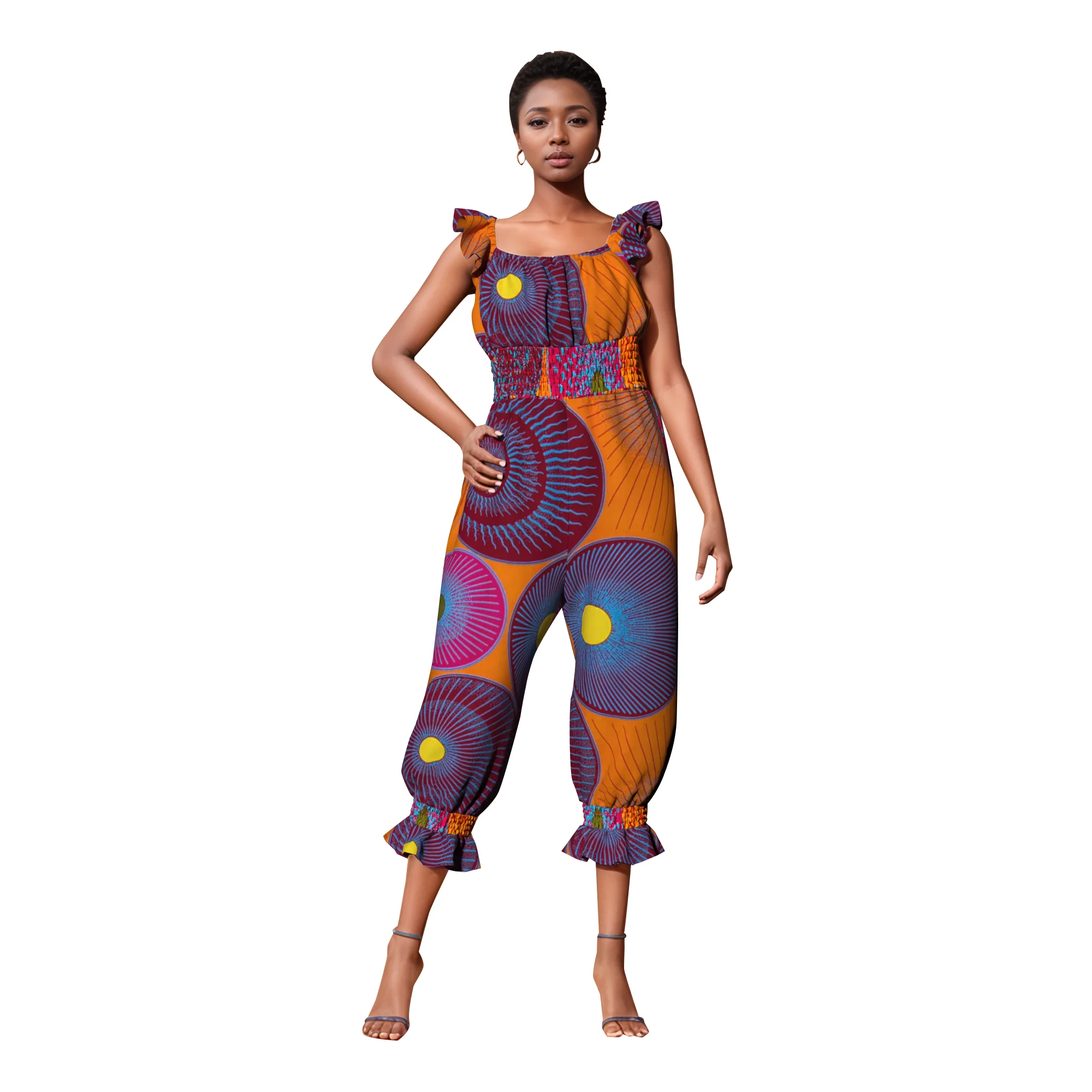 

African Design Women Rompers Jumpsuit Sleeveless Elastic Stretech Long Pants Plus Size African Women Clothing Wy11011