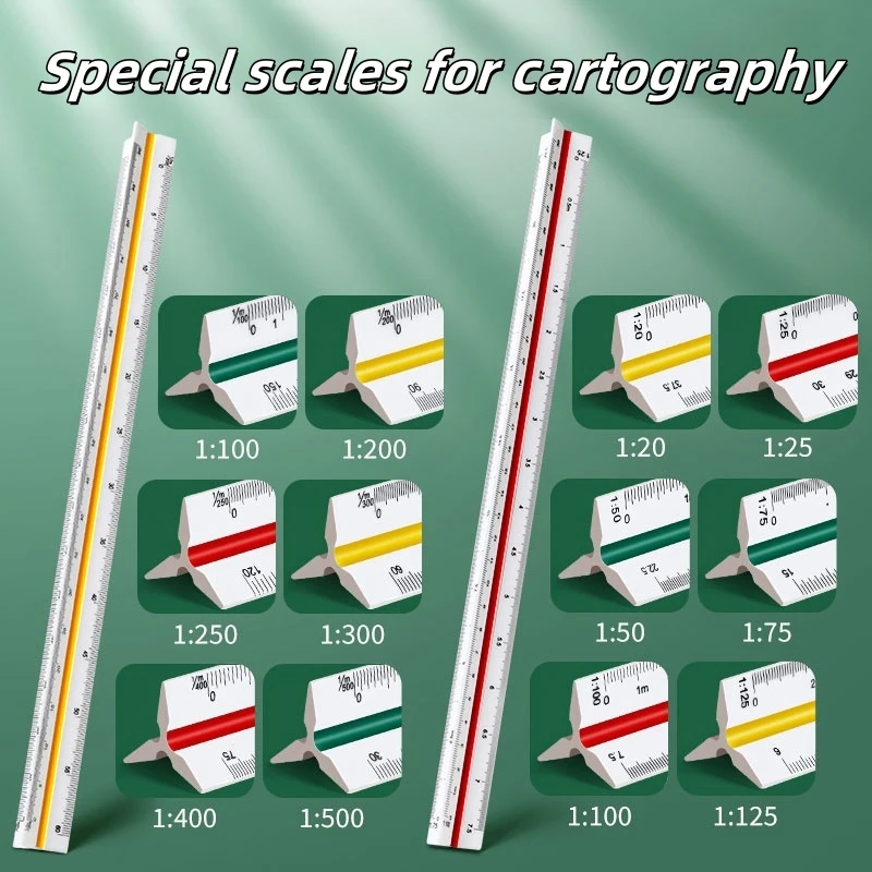 Trigonometric Scale Multi-Functional Ruler Triangular Size Ratio Multiple Choice Multi-Drawing Ruler for Graphic Interior Design